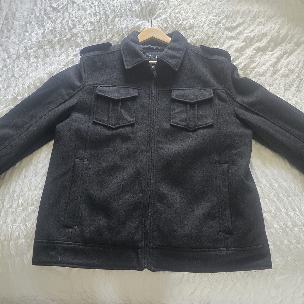 Men's GUESS Black Wool Coat
